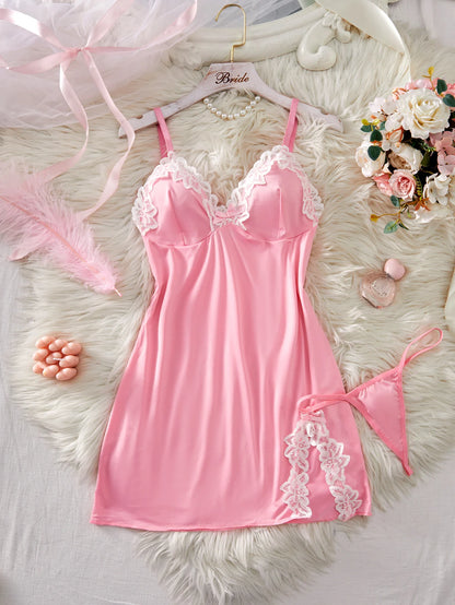 Purple Sexy Adult Lingerie Night Dress Woman Nightgowns Plus Lace Nightgown Sleepwear Dress G-String Sexy Lingerie Pijama Mujer