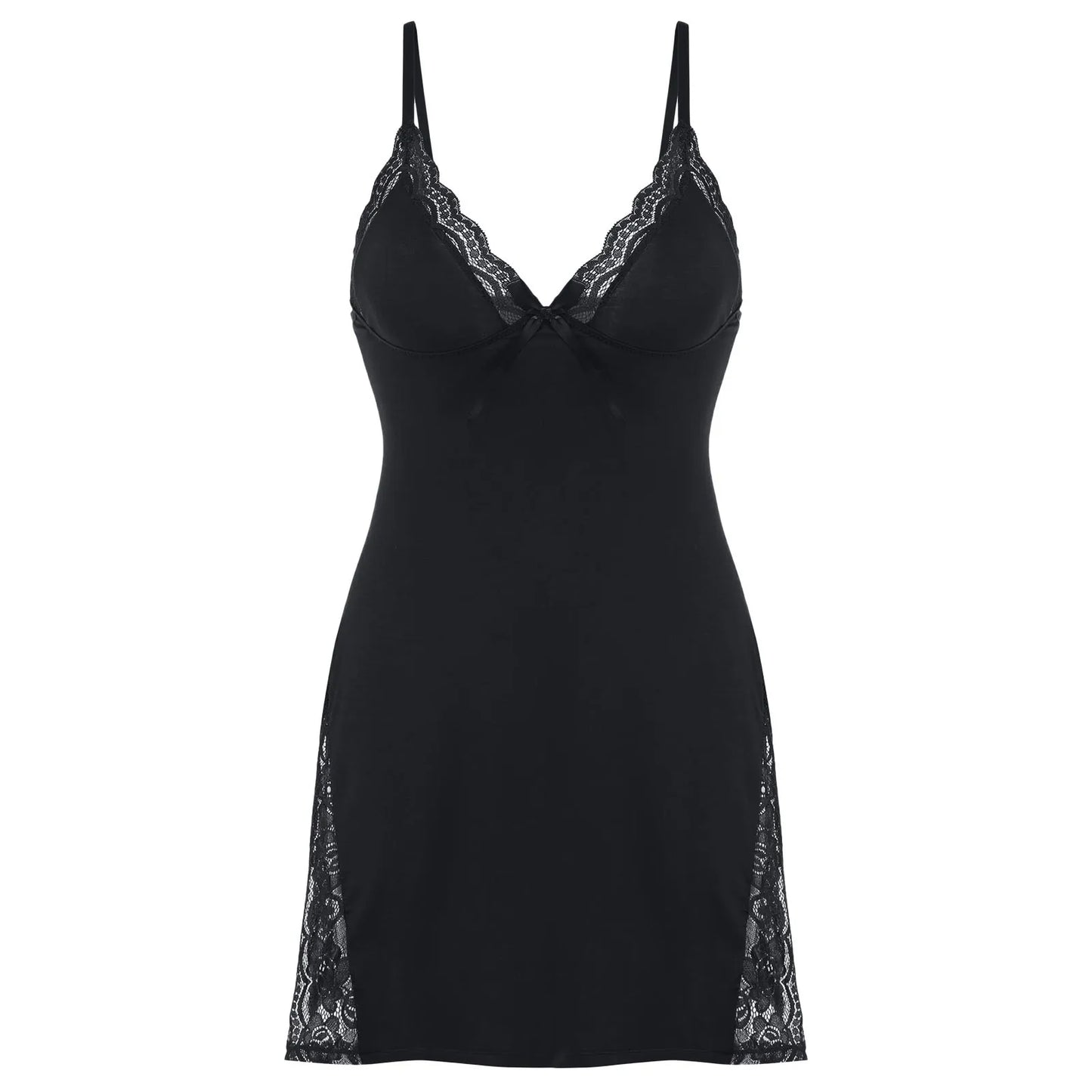 Sleepwear Women Lace Sexy Spaghetti Strap Home Clothes Solid Nighte Low Cut Sleeveless Split Nightgown Backless Ultra Mini Dress
