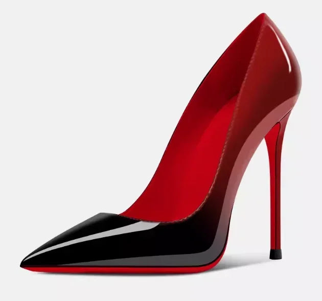 New 12cm pointed black high heels for women, slim heels with sexy temperament, shallow mouth, 34-46 red sole single shoes