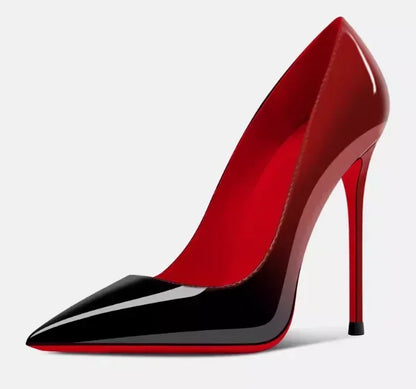 New 12cm pointed black high heels for women, slim heels with sexy temperament, shallow mouth, 34-46 red sole single shoes