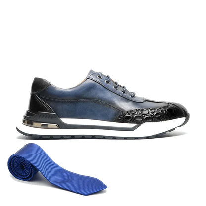 2025 Luxury Designer Original Men's Shoes Hand Painted Trendy Double Color Crocodile Print Casual Genuine Leather Man Sneakers