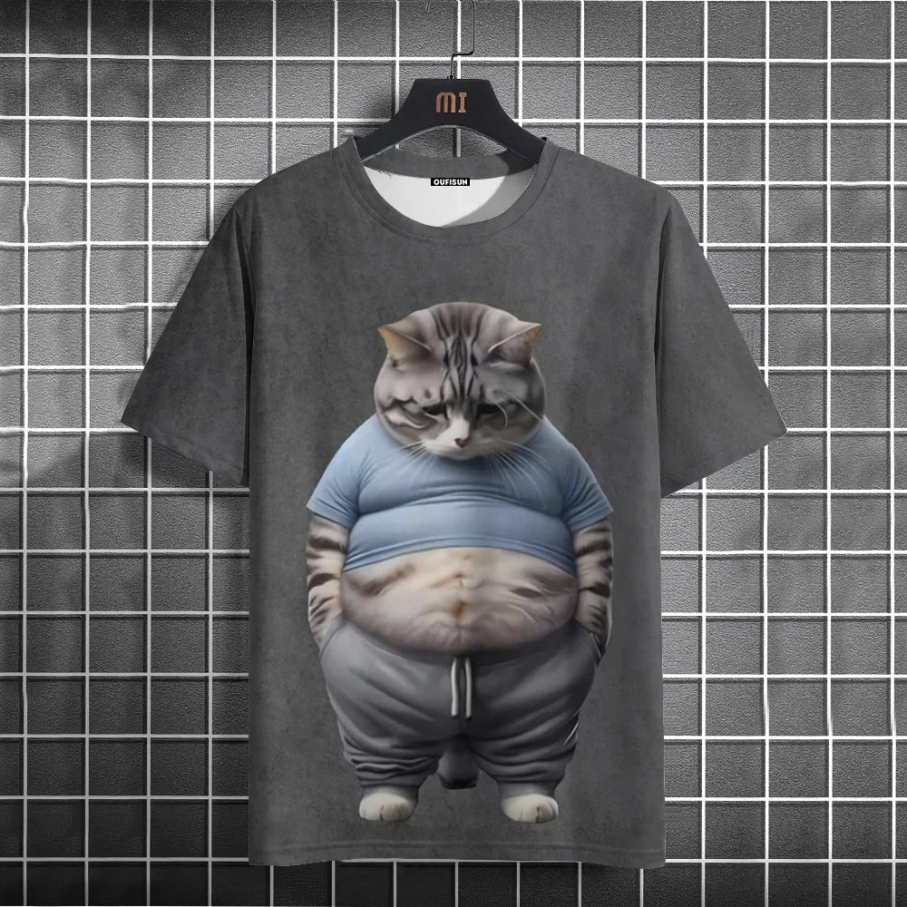Funny T-Shirts For Men Animal Cat 3d Print Short Sleeve Summer Casual Breath T-Shirt Men Clothing Loose Oversized Tee Tops