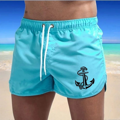 2024 Anchor Print Men's Swimwear Shorts Summer Beachwear Sexy Swim Trunks Men Swimsuit Low Waist Breathable Beach Male Wear Surf
