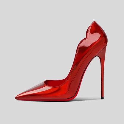 New 12cm pointed black high heels for women, slim heels with sexy temperament, shallow mouth, 34-46 red sole single shoes
