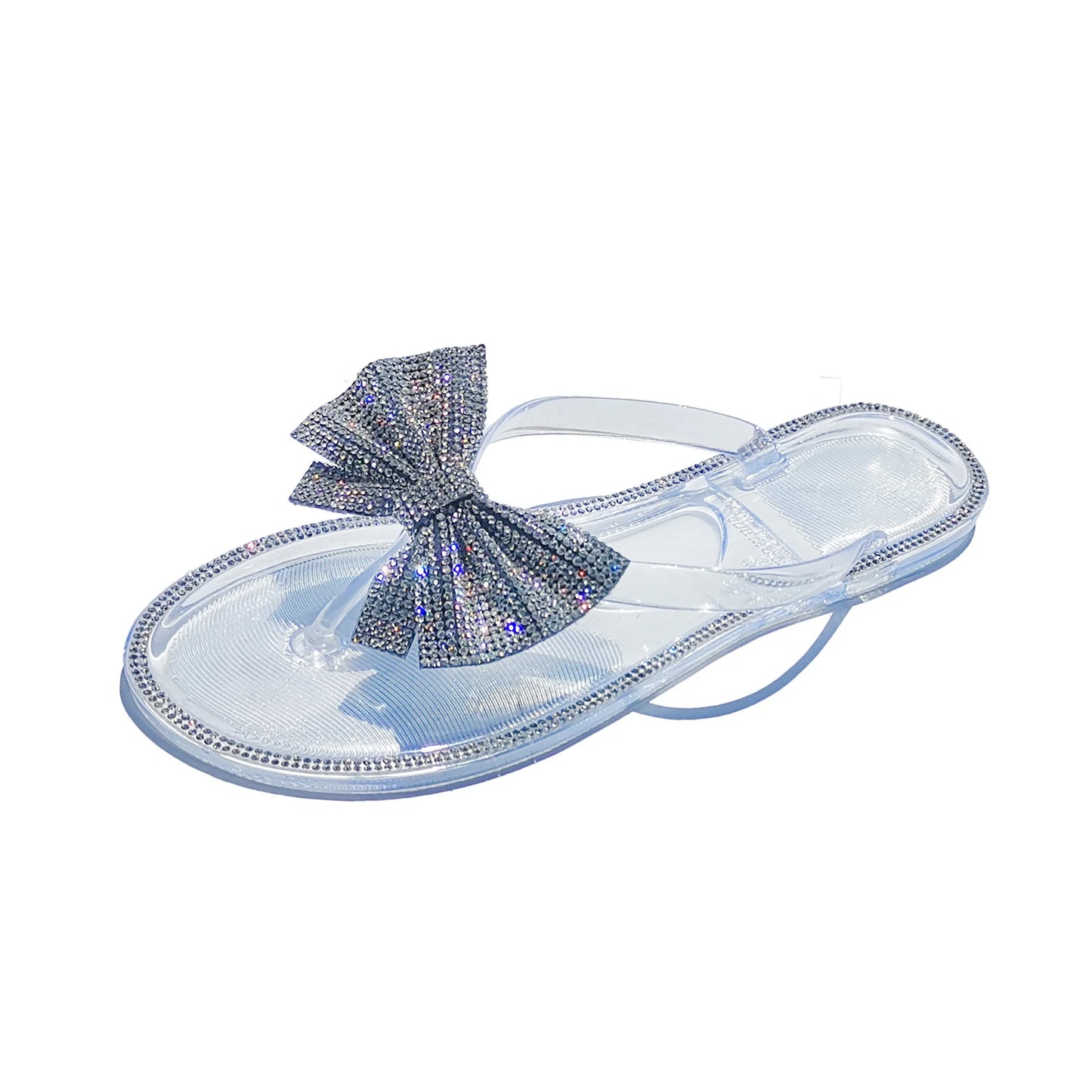 Summer New Clip-foot Bow Flash Drill Sandals and Slippers Women's Flip-flops Fashion Shoes  Clear Slippers Women  Summer Slipper