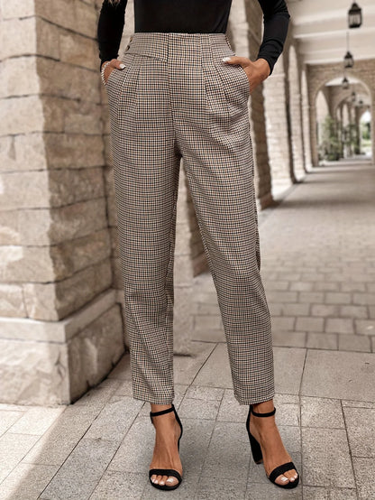 Simple Plaid Wide-Leg Pants, Loose, Versatile, Commuter-Friendly, Elegant and Fashionable Trousers