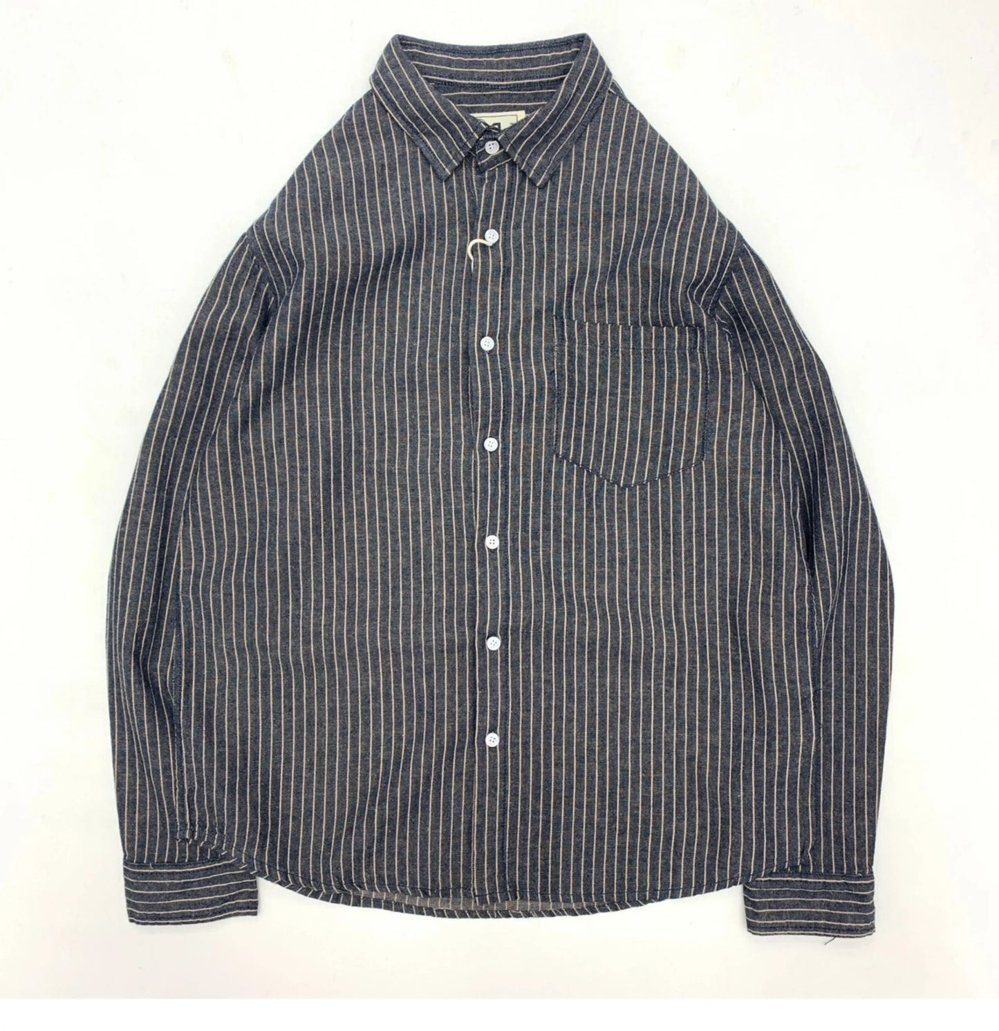 55% Linen 45% Cotton Vintage Striped Shirts for Men American Casual Retro Loose Blouses 2024 Spring Autumn Long Sleeve Male Tops