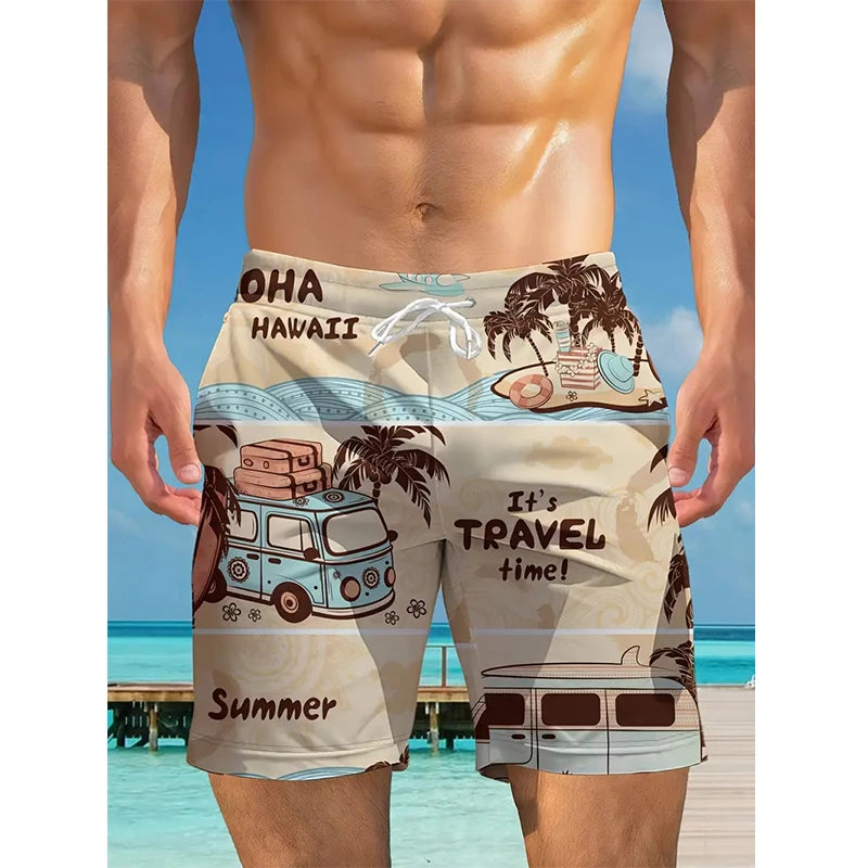 Hawaiian Coconut Tree Pattern Men's Shorts Plant 3d Board Short Beach Shorts Men Swim Trunks Masculina Sports Fitness Pants