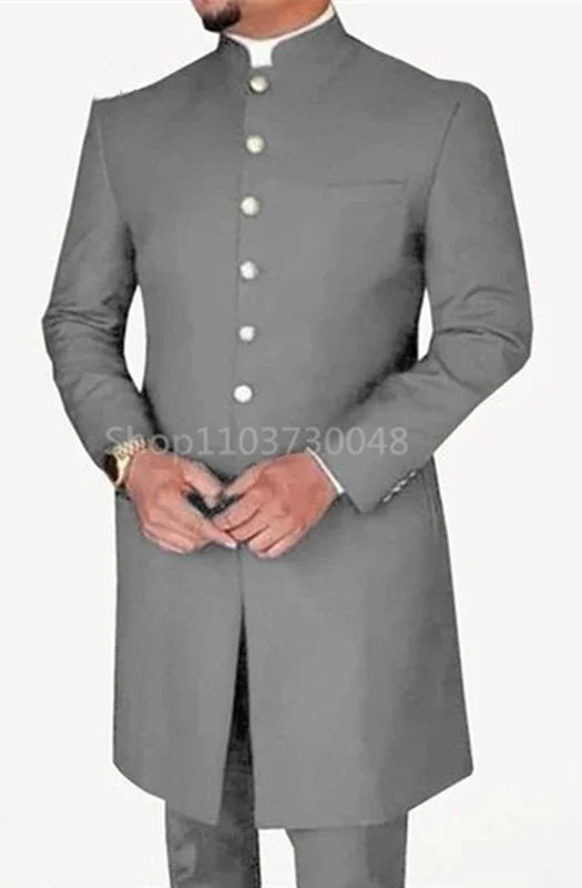 2 Pieces Fashion Style Men Suits Long Coat with Pants Smart Casual Men's Business/Wedding Suits Single Breasted Jacket Trousers