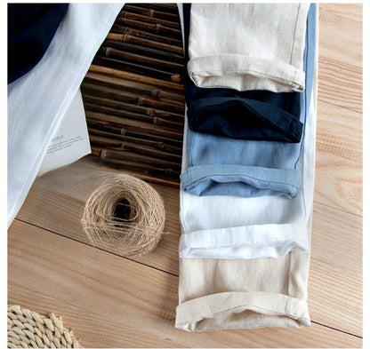 2025 Summer men's Linen pants Thin Breathable Spring solid Beach Trousers for men Elasticated waist white man Casual pants