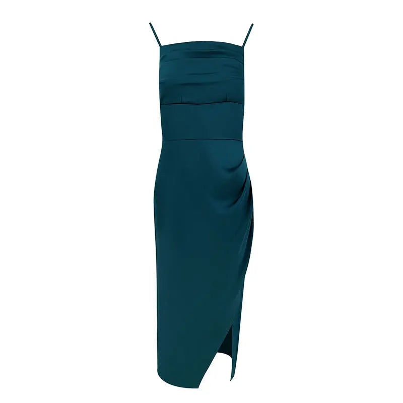 Women Sling Dresses Solid Sexy Backless Elegant Dress Summer Streetwear Fashion Zippers Casual Slim Lady Split Dresses Clothing