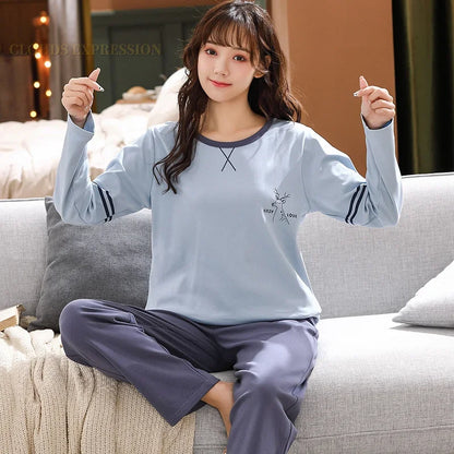 Spring Autumn Knitted Cotton Cartoon Men's Pyjamas Plaid Pajamas Set Casual Male Sleepwear Pyjamas Night Pijamas 4XL Homewear