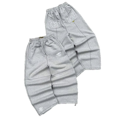 Embroidered new retro hip-hop street casual pants loose grey high waist fashionable retro street sweatpants couple hot sale