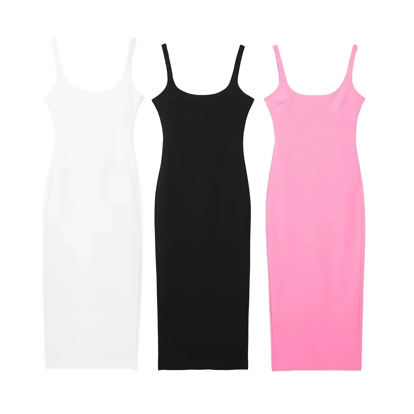 HH Female Summer Fashion Skinny Midi Dress Strap O-Neck Solid Sexy Elegant Evening Sleeveless Backless Chic Long Dresses