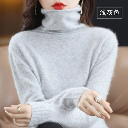 CHICUU Women Mink Cashmere Sweater Turtleneck Pullover Autumn Winter Basic Soft Warm Clothing 100% Mink Cashmere Knitwear Tops