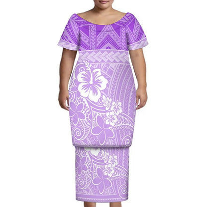 New Tonga Polynesian Short Sleeve Dress Big Size Women Button Puletasi Dress and Aloha Men Shirt Match Couple Clothes Two Piece