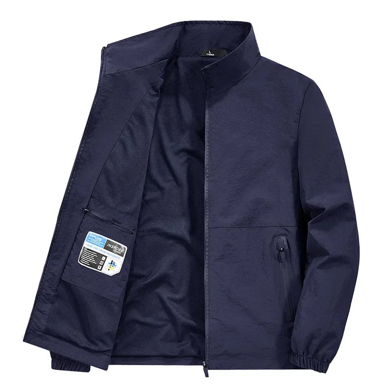 Casual Loose Fit Men's Jacket Spring Autumn Stand Collar Big Size Coat Comfortable Lightweight Business Style