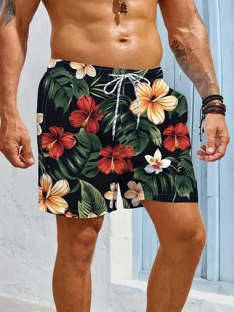 2025 New Men Shorts Beach Shorts Quick Drying 3D Print Retro Flower Pattern Beach Shorts Harajuku Casual Unisex Swimming Trunks