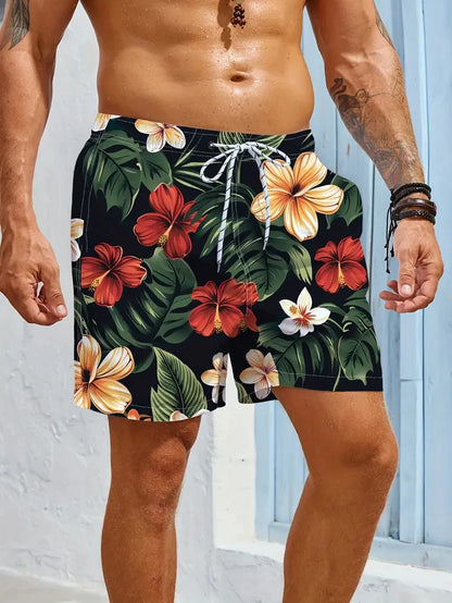 2025 New Men Shorts Beach Shorts Quick Drying 3D Print Retro Flower Pattern Beach Shorts Harajuku Casual Unisex Swimming Trunks