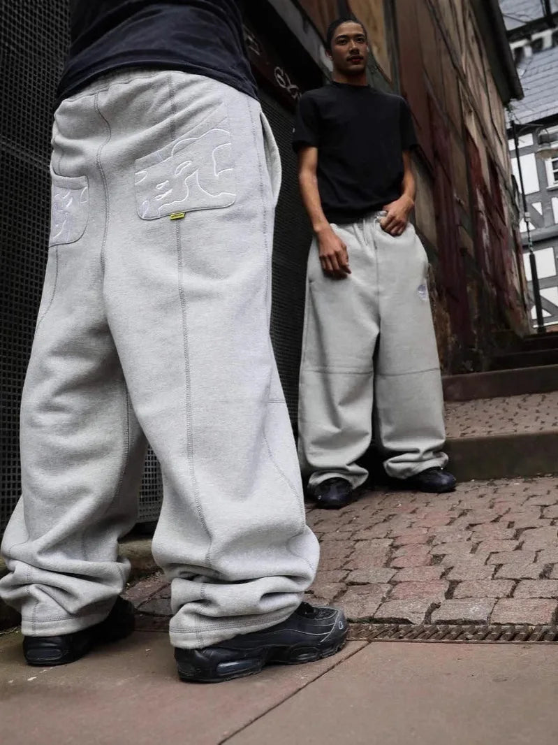 Embroidered new retro hip-hop street casual pants loose grey high waist fashionable retro street sweatpants couple hot sale