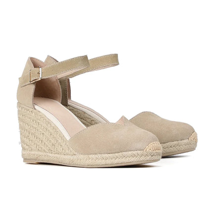 Wedge Heel Shoes Genuine Leather Women's Sandals with Ankle-wrap and 5-8cm  for Ladies