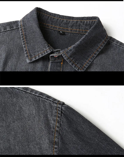 New Autumn Cotton Denim Shirts Men Slim Fit Smart Casual Solid Color Long Sleeve Mens Jeans Shirt  Fashion Male Shirt Black Blu