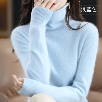 CHICUU Women Mink Cashmere Sweater Turtleneck Pullover Autumn Winter Basic Soft Warm Clothing 100% Mink Cashmere Knitwear Tops