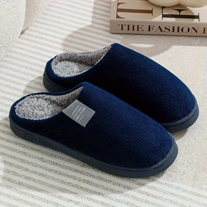 Men's Soft-sole Comfy House Slippers, Lightweight Breathable Anti-skid Fuzz Lined Slip-on Shoes For Indoor, Autumn And Winter