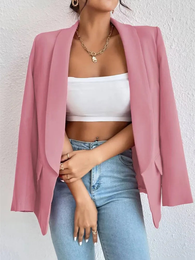 Korean Popular Pink New Outerwear Women 2024 Fashion Female Spring Jacket Casual Long Sleeve Black Blazer Coats