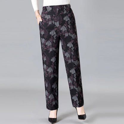 8XL 9XL Middle-aged Women Trousers New Print Elasti High Waist Casual Pants Spring and Autumn Straight Pants Oversize Grandma Pa