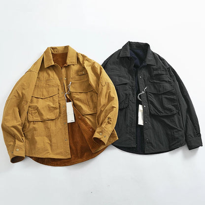 Reversible A+B fabric outdoor functional cargo jacket men's loose pocket lapel retro American casual jacket