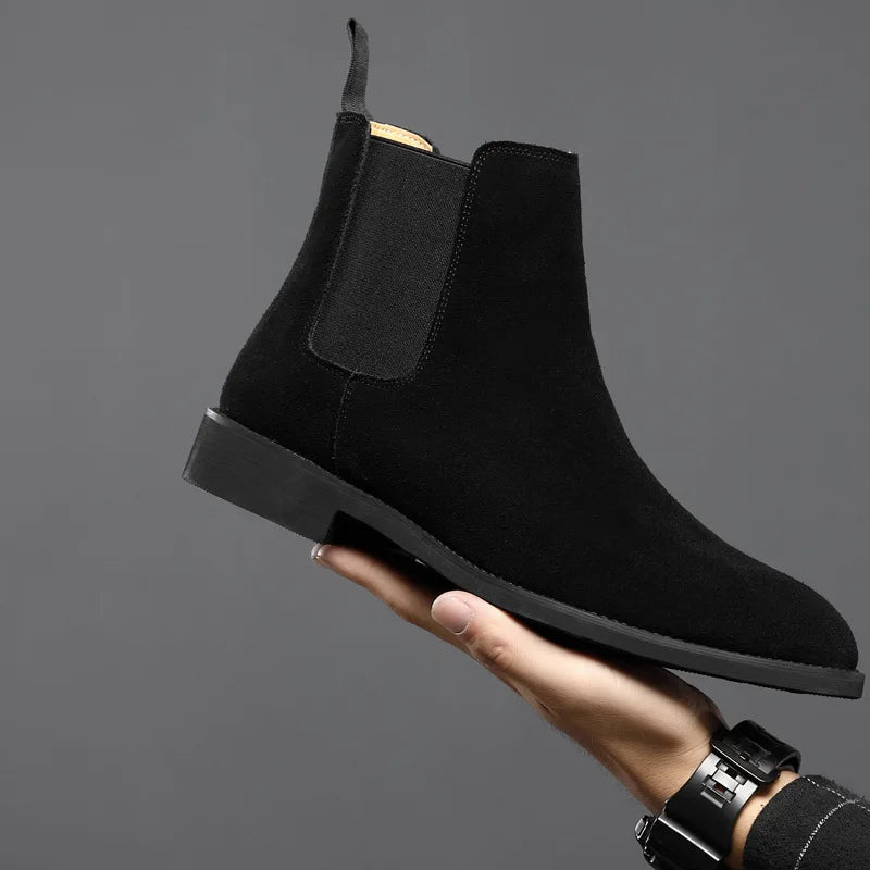 Men's Classic Retro Chelsea Boots Cow Suede Genuine Leather Mens British Style Ankle Boot Men Short Boots High-top Casual Shoes