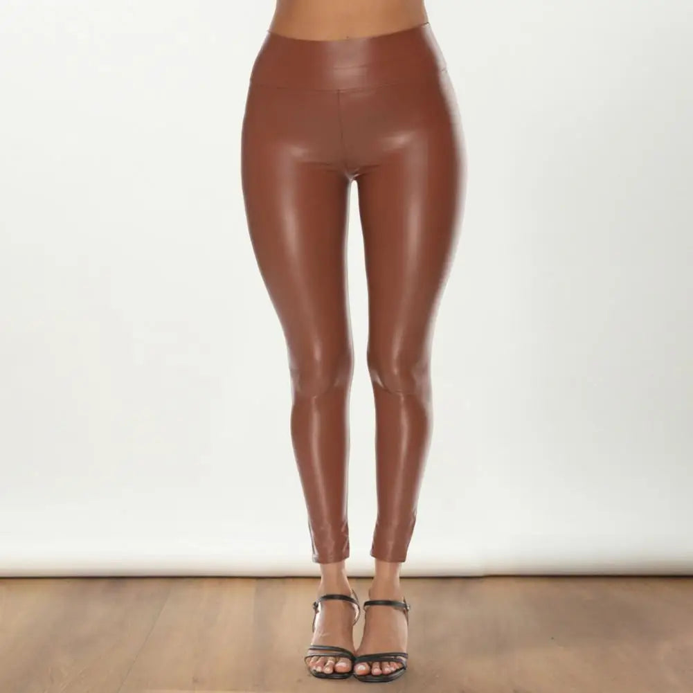 Women High Waist Faux Leather Pants High Waist Imitation Leather Leggings for Women Lifting Tight Fit Trousers with High