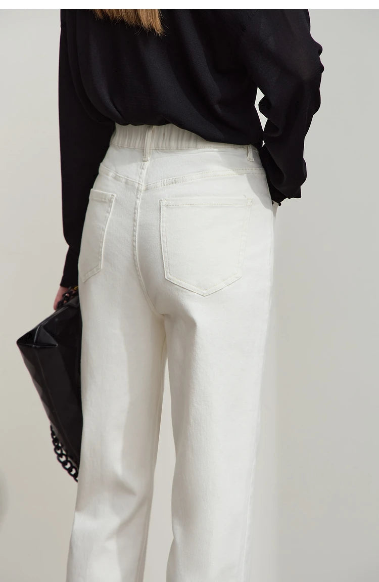 Amii 2025 Autumn Casual Slim Women Jeans Pants Elastic Waisted Cotton Jeans Tapered Fashion High Quality DenimTrousers 12541126