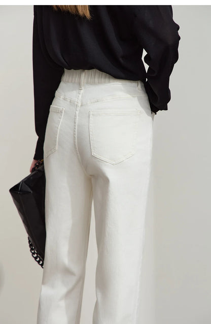 Amii 2025 Autumn Casual Slim Women Jeans Pants Elastic Waisted Cotton Jeans Tapered Fashion High Quality DenimTrousers 12541126