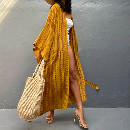 New 11 Colors Printed Long Sleeve With Belt Tunic Beach Cover Up Cover-ups Beach Dress Beach Wear Beachwear Female Women V4521