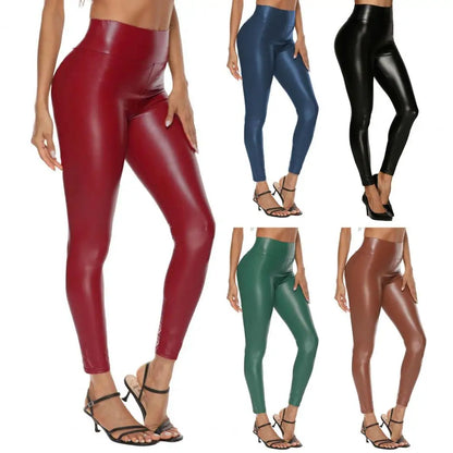 Women High Waist Faux Leather Pants High Waist Imitation Leather Leggings for Women Lifting Tight Fit Trousers with High