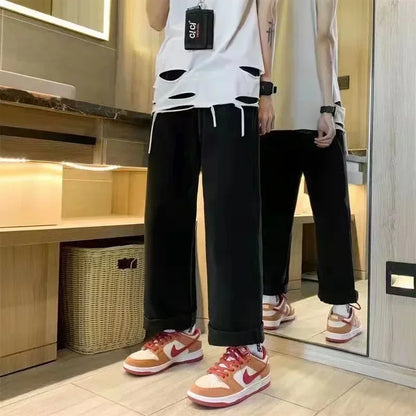 Embroidered new retro hip-hop street casual pants loose grey high waist fashionable retro street sweatpants couple hot sale