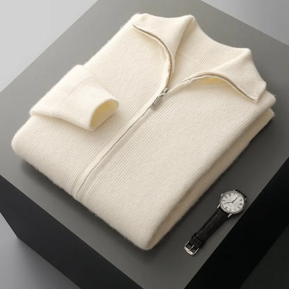 Autumn and winter zipper high-end design cardigan sweater 2025 men's simple and versatile trendy contrast color knitted sweater