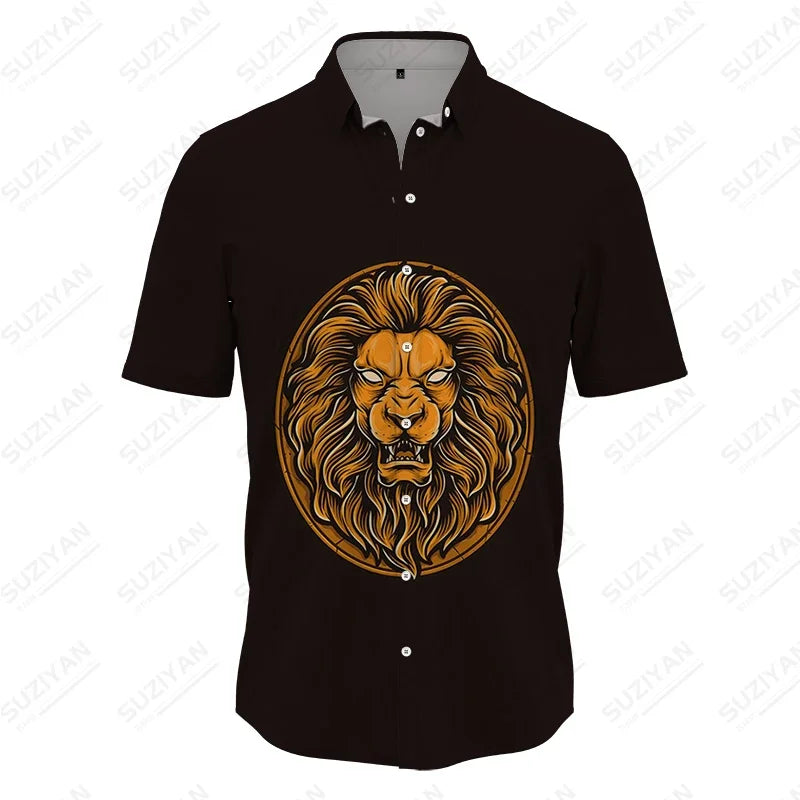 3D Lion Print Shirt Summer Men's Fashion Shirt Classic Comfortable Breathable Shirt Summer Harajuku Men's Shirt Top