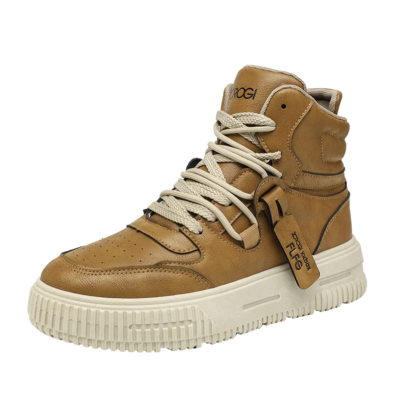 Winter high top men's shoes, sports work casual leather shoes, retro workwear, versatile, trendy casual sports shoes