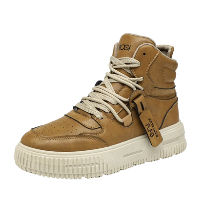 Winter high top men's shoes, sports work casual leather shoes, retro workwear, versatile, trendy casual sports shoes
