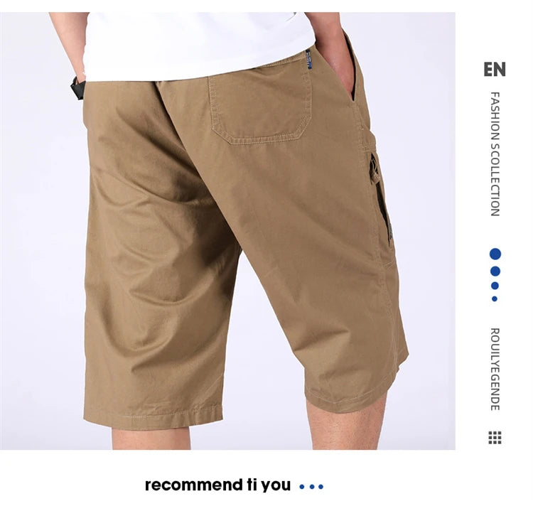 Loose Casual Men Cargo Shorts Summer Pants Elastic Waist Large Size Outdoor Jogging Sweatpants Trend Multi Pockets Short Pants