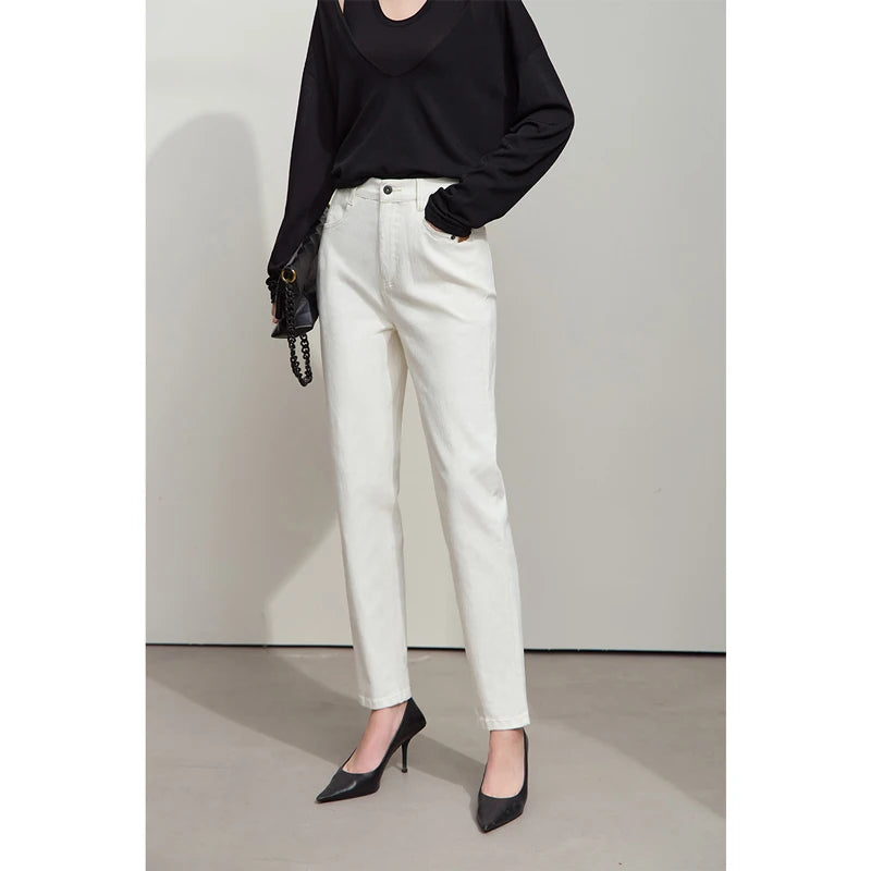 Amii 2025 Autumn Casual Slim Women Jeans Pants Elastic Waisted Cotton Jeans Tapered Fashion High Quality DenimTrousers 12541126