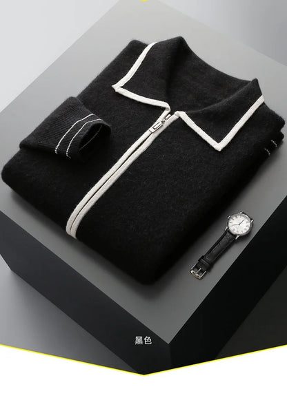 Autumn and winter zipper high-end design cardigan sweater 2025 men's simple and versatile trendy contrast color knitted sweater