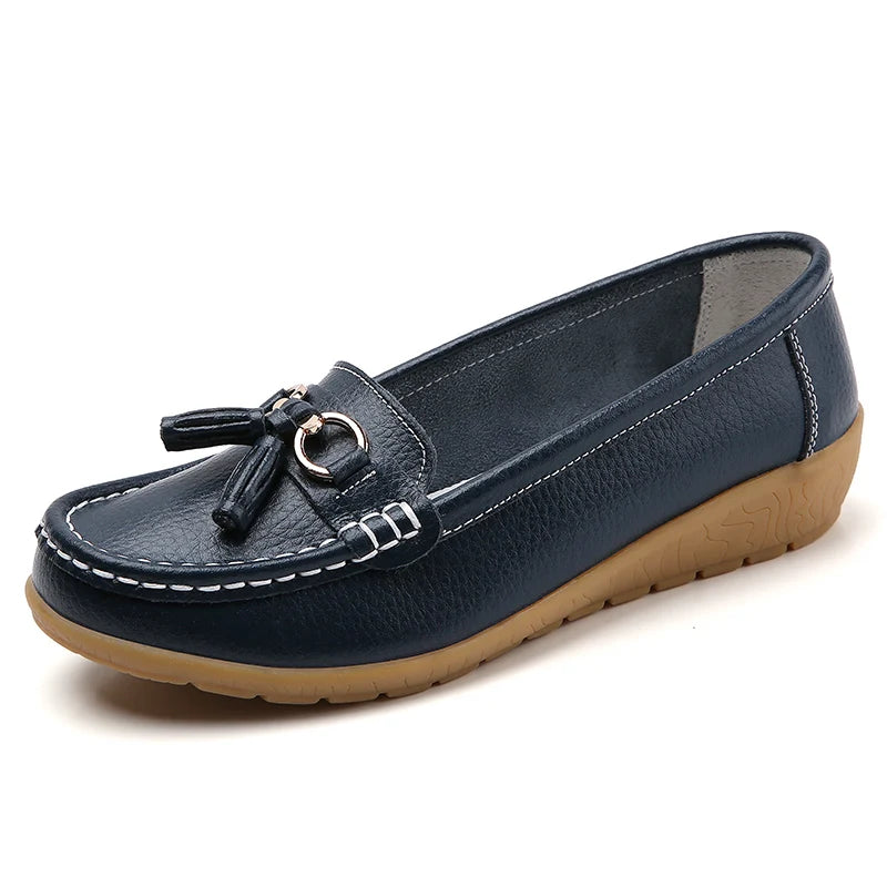 Women Flats Fashion Wedge Genuine Leather Ballerina Shoes Women Slip On Nurse Shoes Moccasins Breathable Shoes Female Plus Size