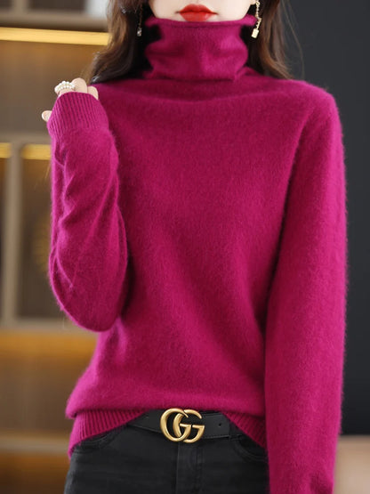CHICUU Women Mink Cashmere Sweater Turtleneck Pullover Autumn Winter Basic Soft Warm Clothing 100% Mink Cashmere Knitwear Tops