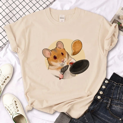 Hamster Top Women Designer Tshirt Female Y2k Anime Clothing Women Ladies Casual Top Female Fashion Graphic T-Shirt Cute Tops
