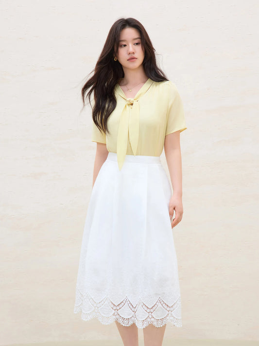 DUSHU 2025 Summer Women's Detachable Tie Blouse - Minimalist Office Wear with Flattering Silhouette & Versatile Styling