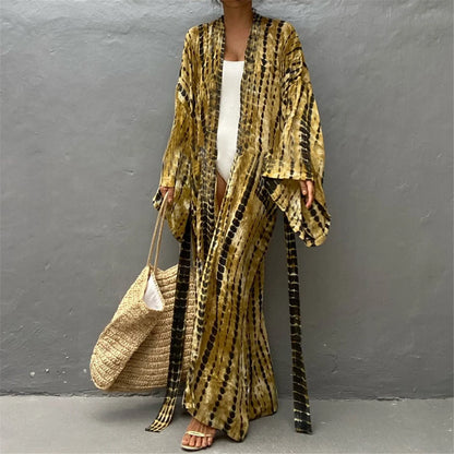 New 11 Colors Printed Long Sleeve With Belt Tunic Beach Cover Up Cover-ups Beach Dress Beach Wear Beachwear Female Women V4521